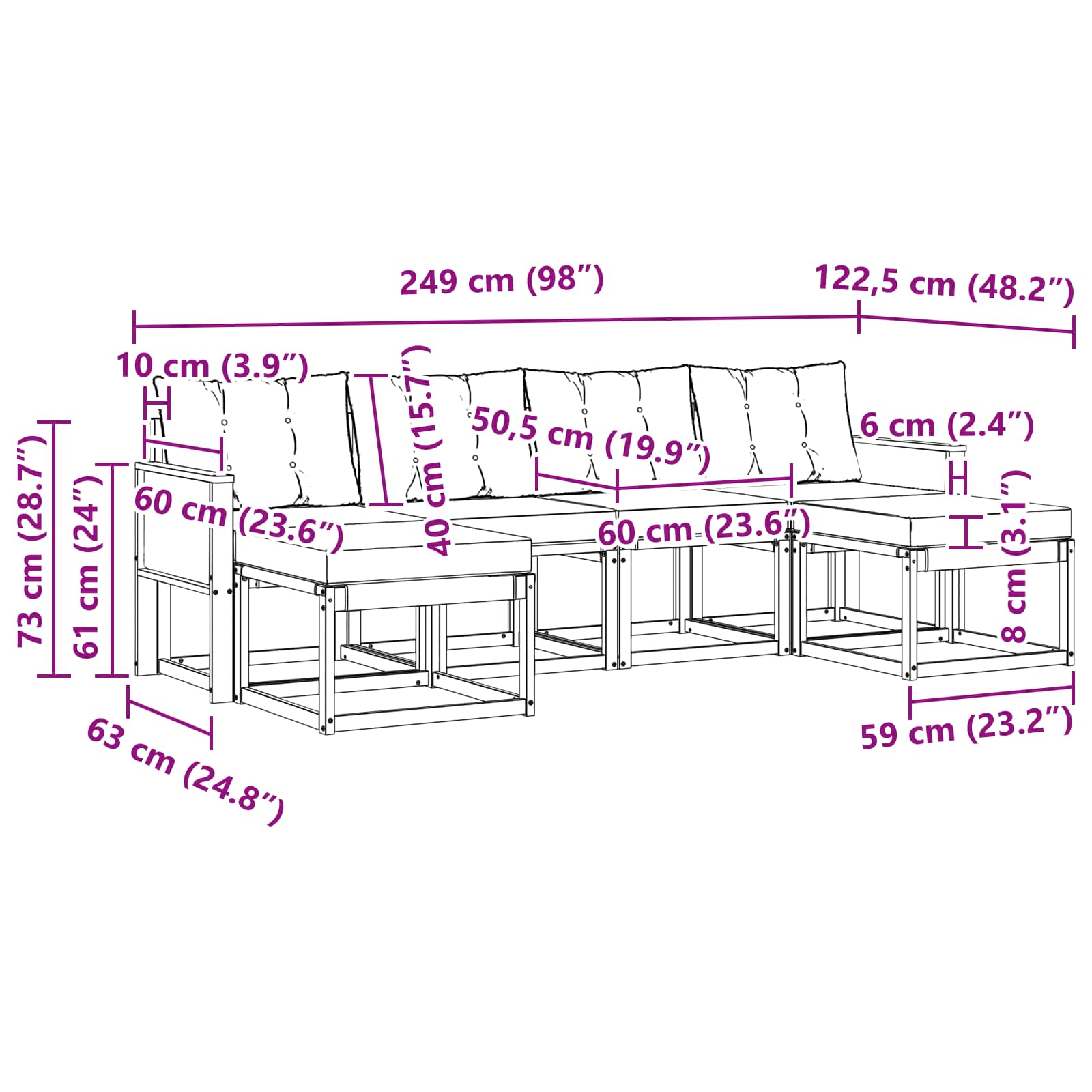 Udendørs sofagruppe med pude 6 pcs Naturlig og Beige