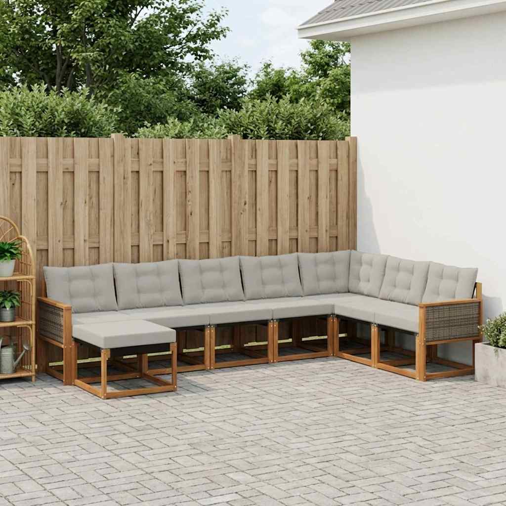 Udendørs sofagruppe med pude 8 pcs Naturlig og Lys grå