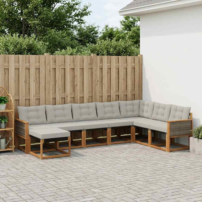 Udendørs sofagruppe med pude 8 pcs Naturlig og Lys grå