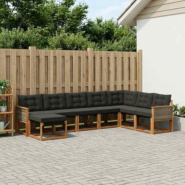 Udendørs sofagruppe med pude 8 pcs Naturfarvet og sort