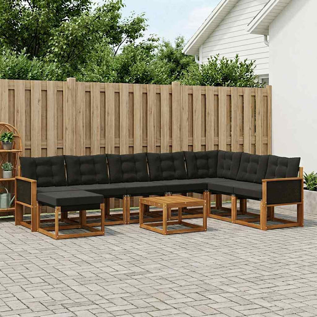 Udendørs sofagruppe med pude 9 pcs Naturfarvet og sort