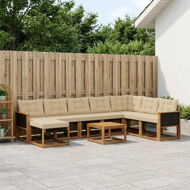 Udendørs sofagruppe med pude 9 pcs Naturlig og Beige