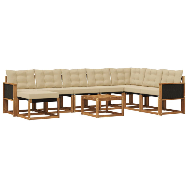 Udendørs sofagruppe med pude 9 pcs Naturlig og Beige