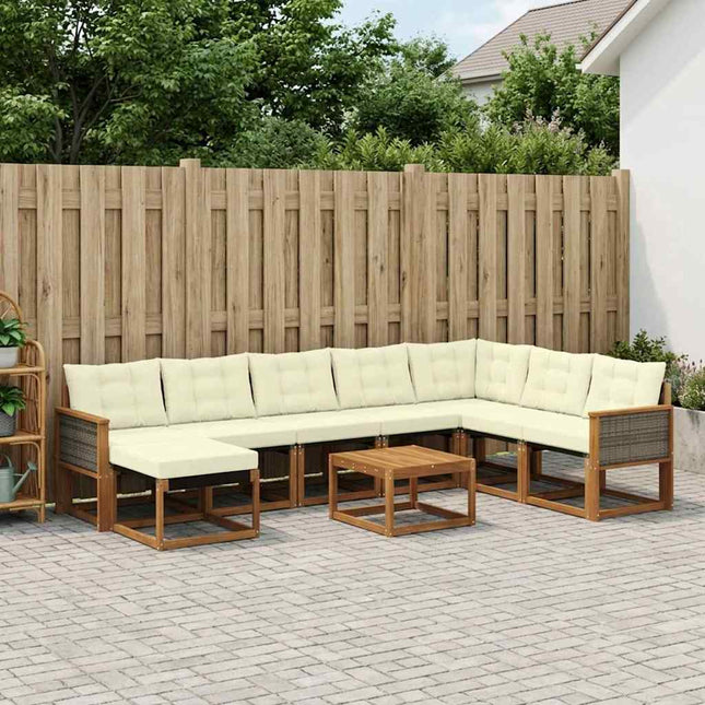 Udendørs sofagruppe med pude 9 pcs Naturlig og Fløde
