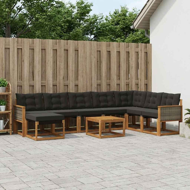 Udendørs sofagruppe med pude 9 pcs Naturfarvet og sort