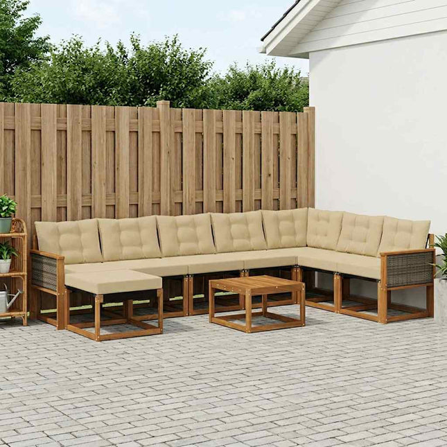 Udendørs sofagruppe med pude 9 pcs Naturlig og Beige