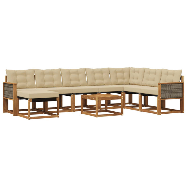 Udendørs sofagruppe med pude 9 pcs Naturlig og Beige