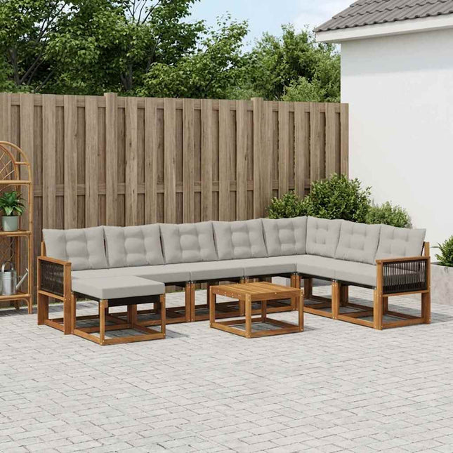 Udendørs sofagruppe med pude 9 pcs Naturlig og Lys grå