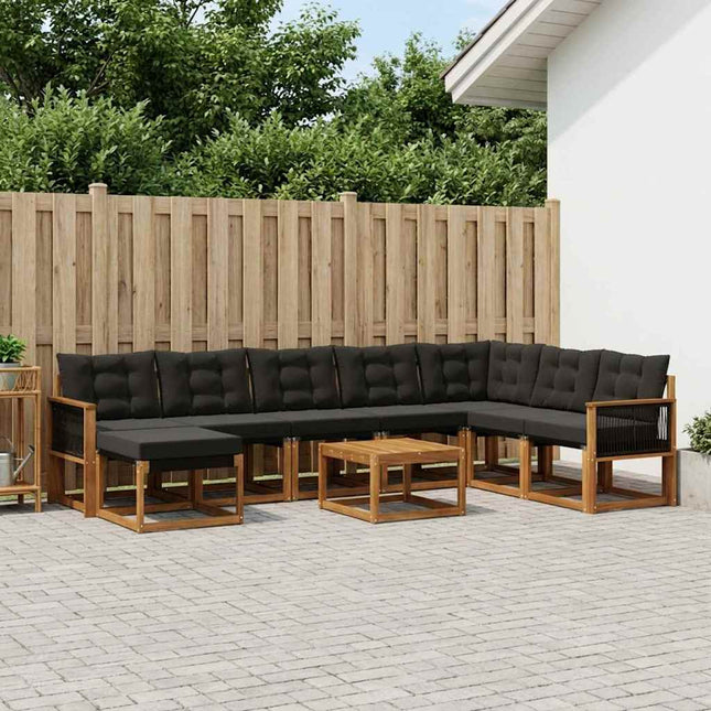 Udendørs sofagruppe med pude 9 pcs Naturfarvet og sort