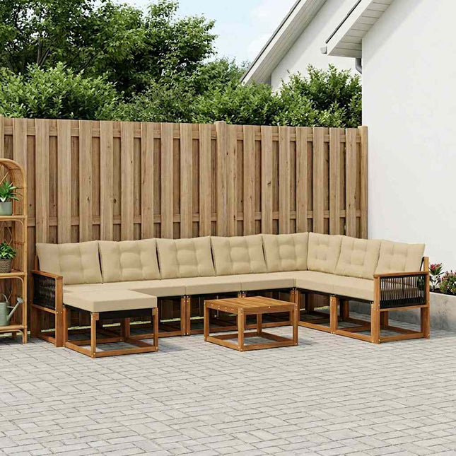 Udendørs sofagruppe med pude 9 pcs Naturlig og Beige
