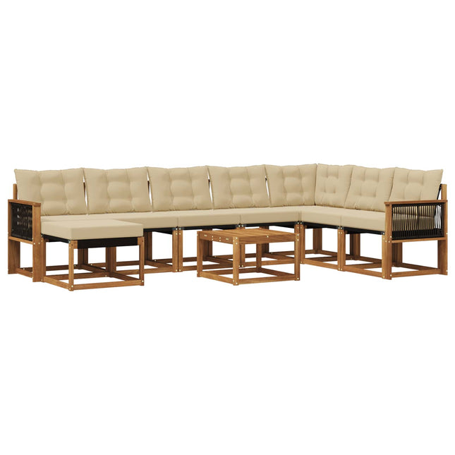 Udendørs sofagruppe med pude 9 pcs Naturlig og Beige