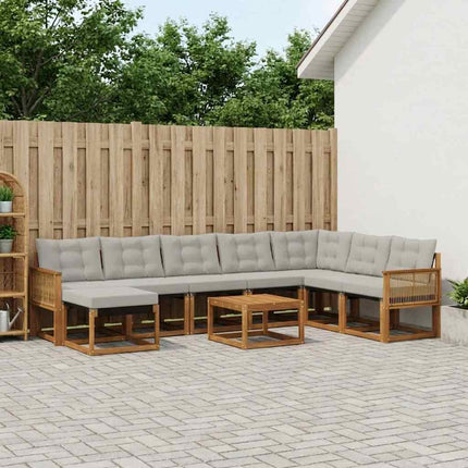 Udendørs sofagruppe 9 pcs Naturfarvet og lysegrå