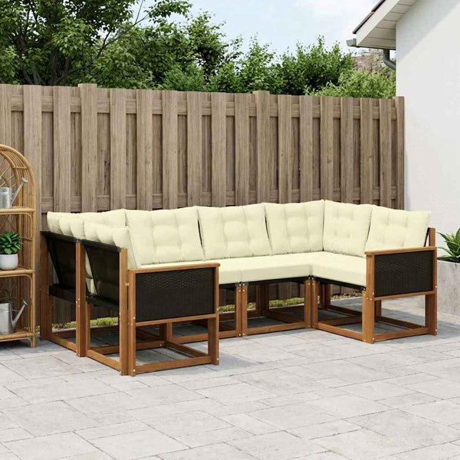 Udendørs sofagruppe med pude 6 pcs Naturlig og Fløde