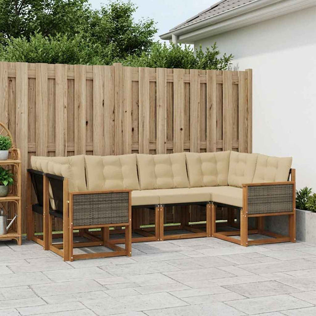 Udendørs sofagruppe med pude 6 pcs Naturlig og Beige