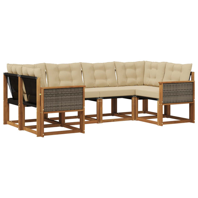 Udendørs sofagruppe med pude 6 pcs Naturlig og Beige