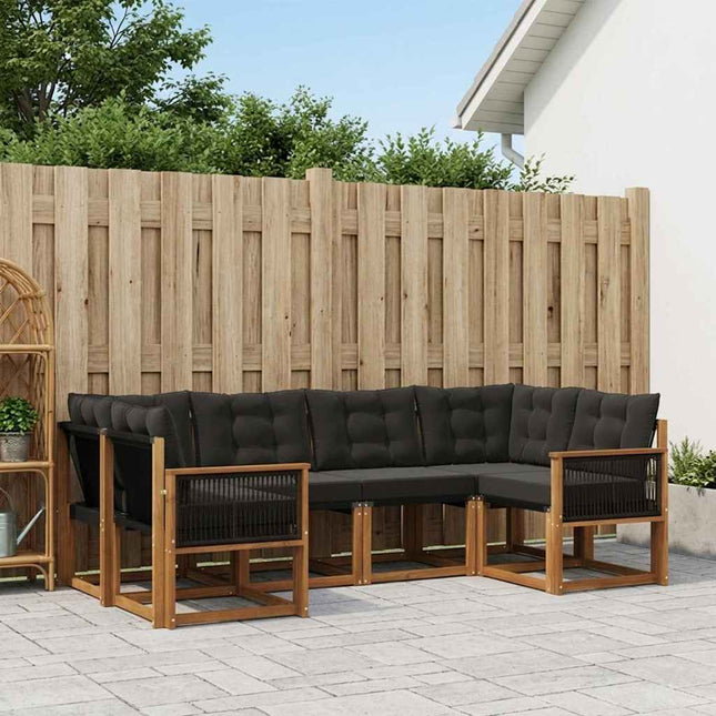 Udendørs sofagruppe med pude 6 pcs Naturfarvet og sort