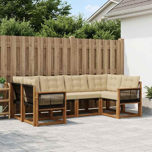 Udendørs sofagruppe med pude 6 pcs Naturlig og Beige