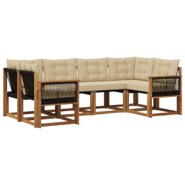Udendørs sofagruppe med pude 6 pcs Naturlig og Beige