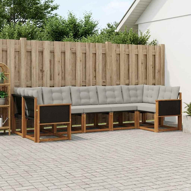 Udendørs sofagruppe med pude 7 pcs Naturlig og Lys grå