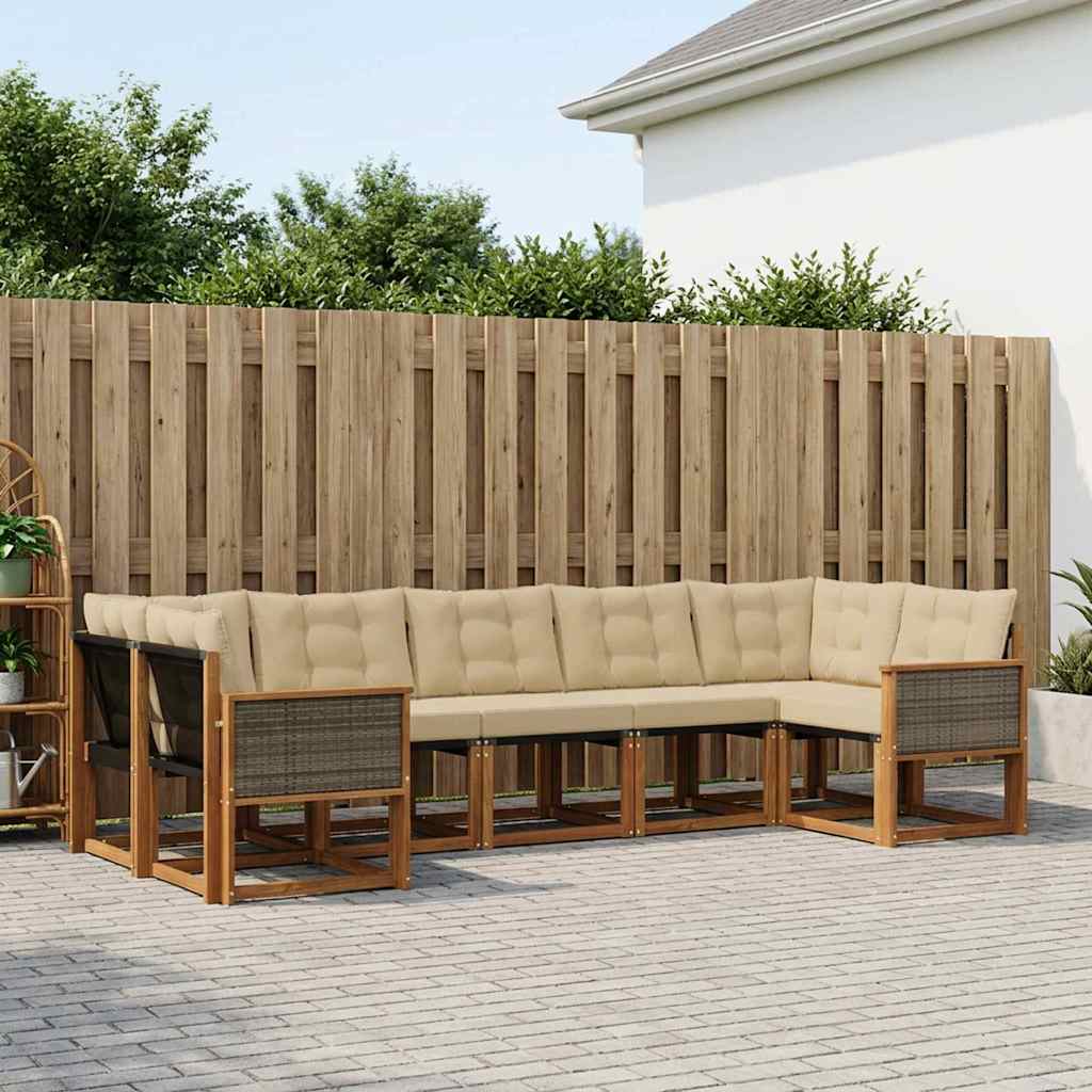 Udendørs sofagruppe med pude 7 pcs Naturlig og Beige