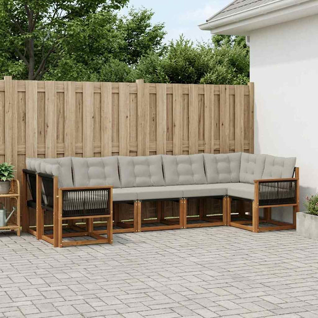 Udendørs sofagruppe med pude 7 pcs Naturlig og Lys grå