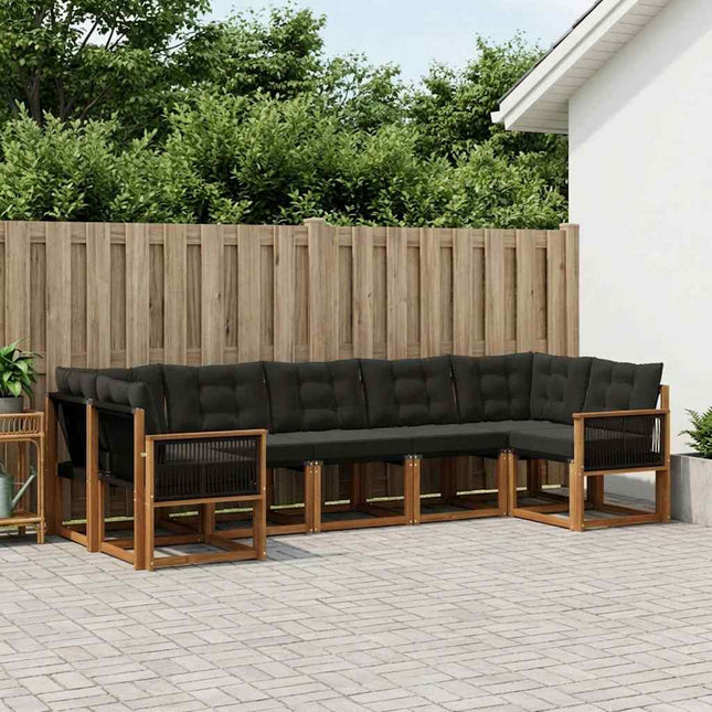 Udendørs sofagruppe med pude 7 pcs Naturfarvet og sort