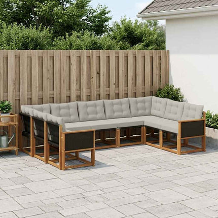 Udendørs sofagruppe med pude 9 pcs Naturlig og Lys grå