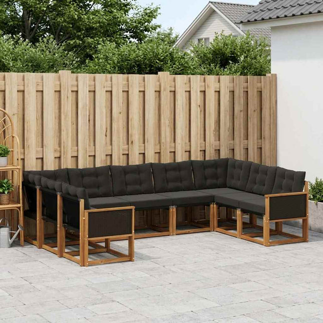 Udendørs sofagruppe med pude 9 pcs Naturfarvet og sort