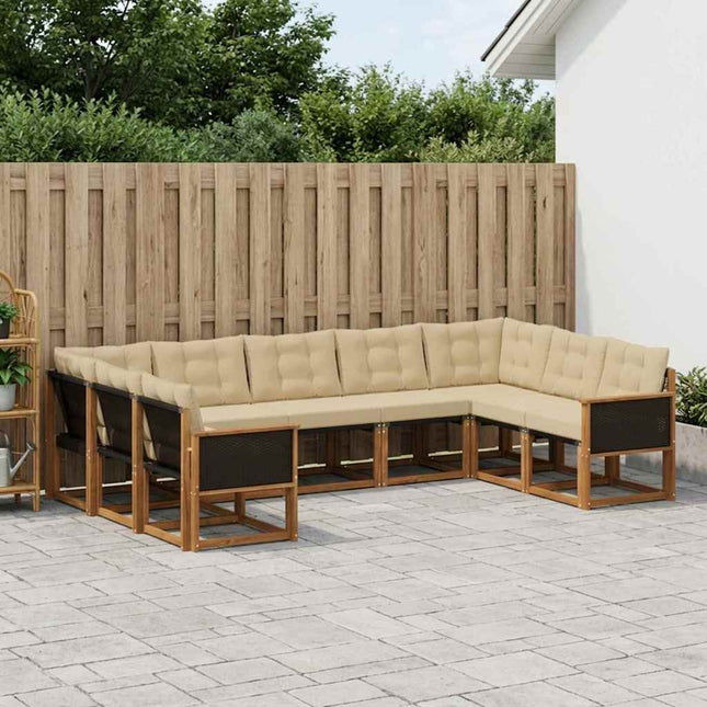 Udendørs sofagruppe med pude 9 pcs Naturlig og Beige