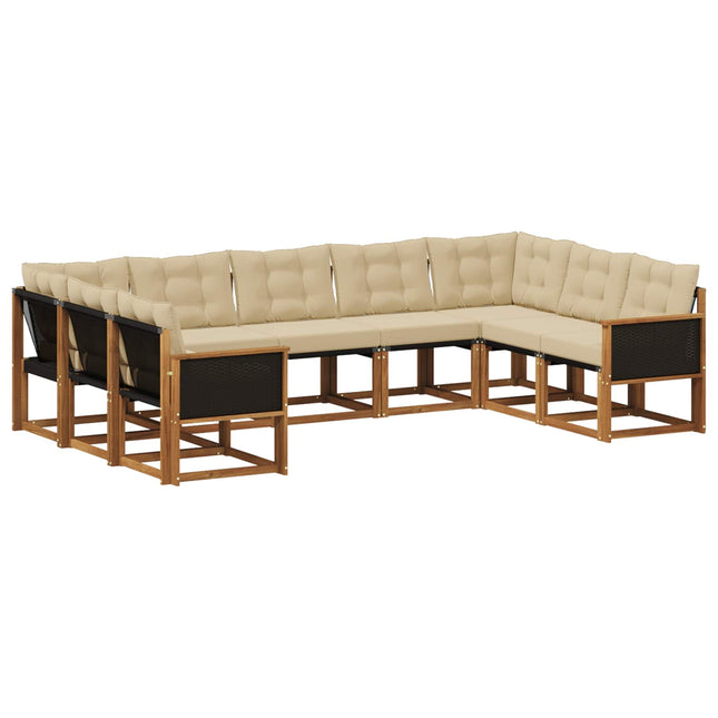 Udendørs sofagruppe med pude 9 pcs Naturlig og Beige