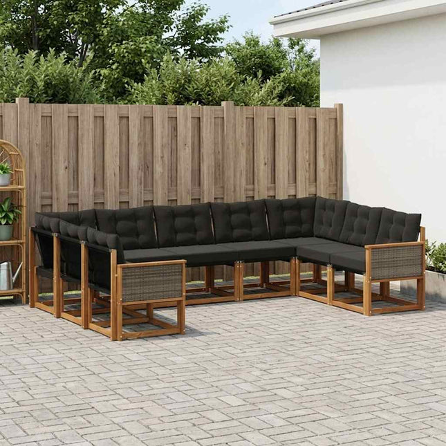 Udendørs sofagruppe med pude 9 pcs Naturfarvet og sort