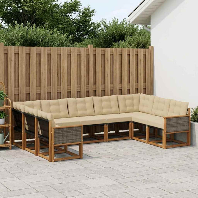 Udendørs sofagruppe med pude 9 pcs Naturlig og Beige