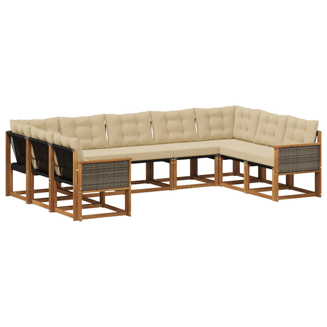 Udendørs sofagruppe med pude 9 pcs Naturlig og Beige