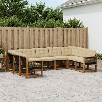 Udendørs sofagruppe med pude 9 pcs Naturlig og Beige