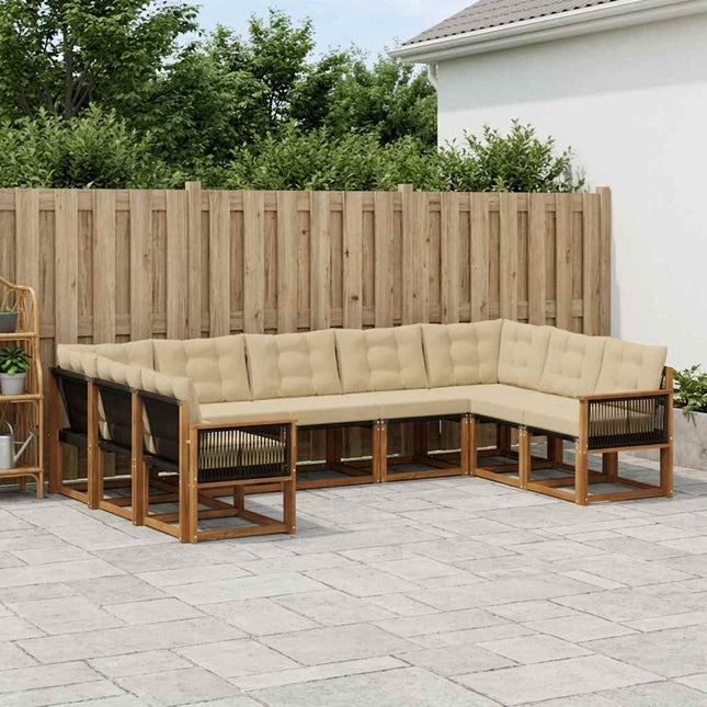 Udendørs sofagruppe med pude 9 pcs Naturlig og Beige