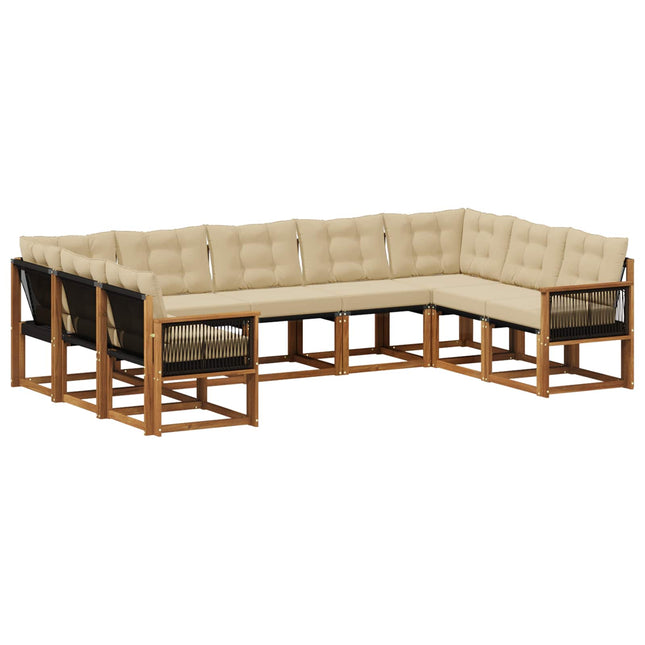 Udendørs sofagruppe med pude 9 pcs Naturlig og Beige
