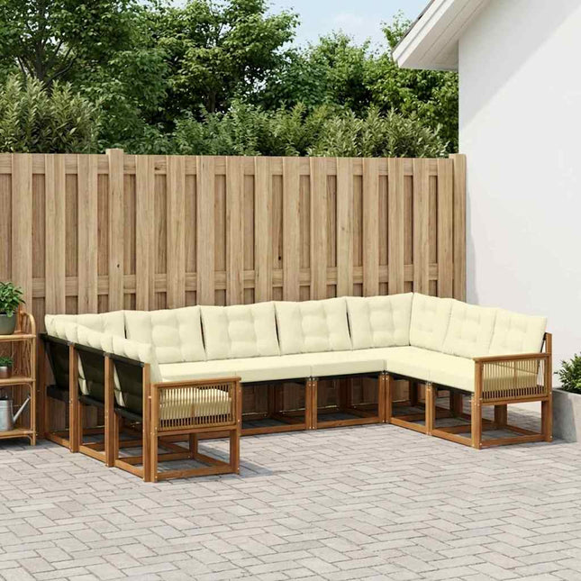 Udendørs sofagruppe med pude 9 pcs Naturlig og Fløde