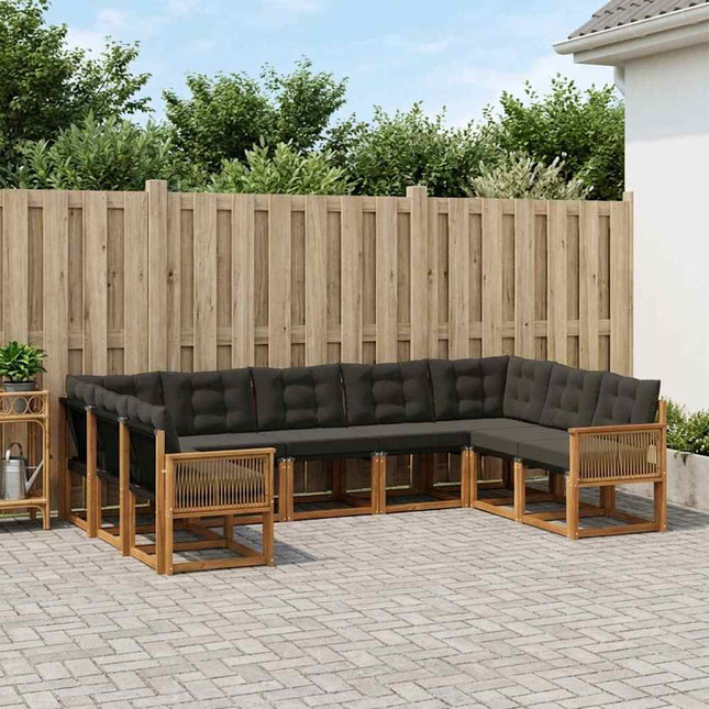 Udendørs sofagruppe med pude 9 pcs Naturfarvet og sort
