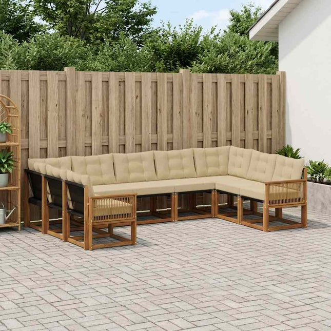 Udendørs sofagruppe med pude 9 pcs Naturlig og Beige