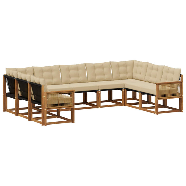 Udendørs sofagruppe med pude 9 pcs Naturlig og Beige