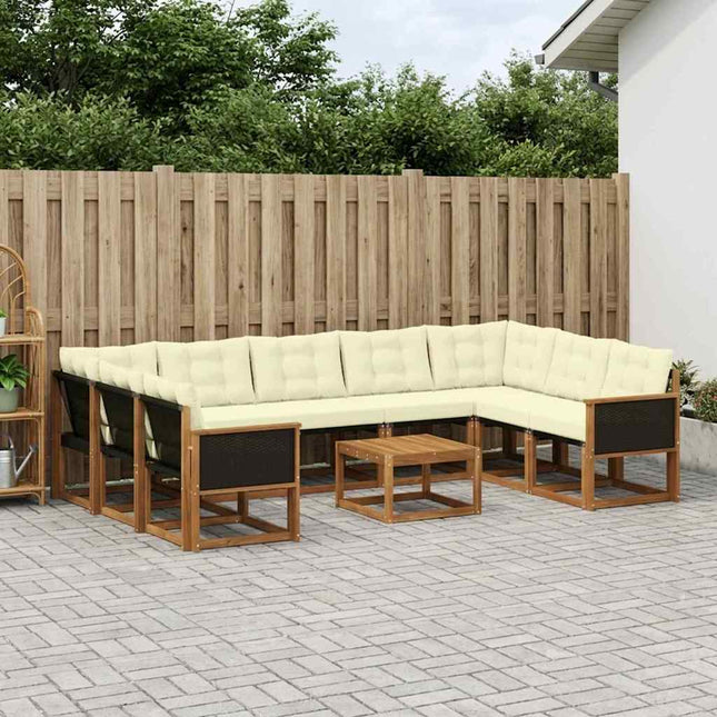 Udendørs sofagruppe med pude 10 pcs Naturlig og Fløde