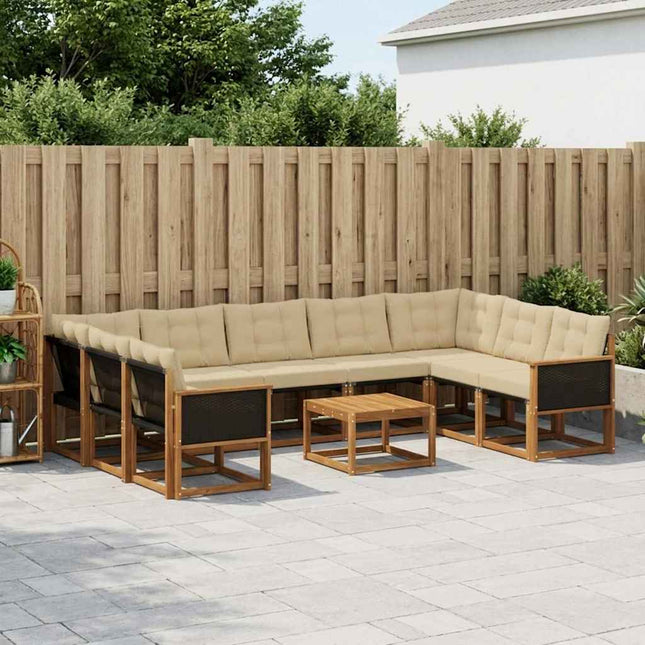 Udendørs sofagruppe med pude 10 pcs Naturlig og Beige