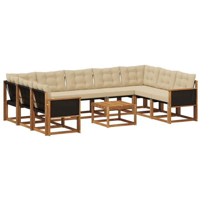 Udendørs sofagruppe med pude 10 pcs Naturlig og Beige