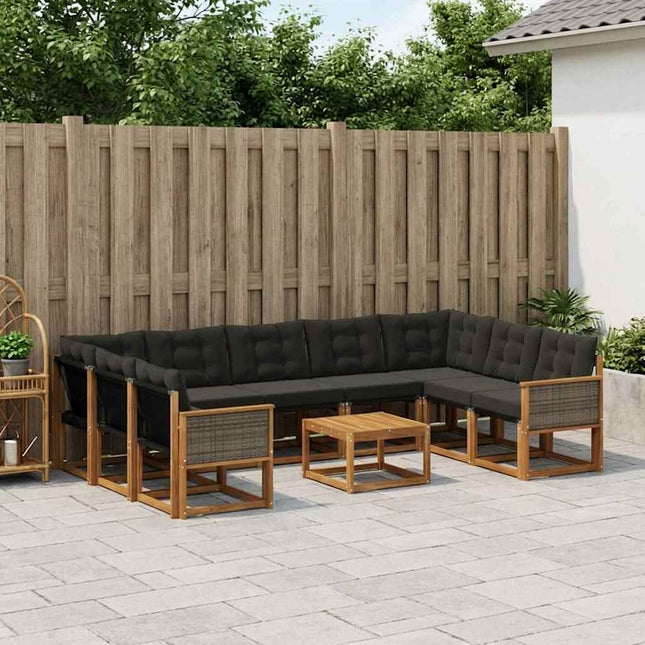 Udendørs sofagruppe med pude 10 pcs Naturfarvet og sort