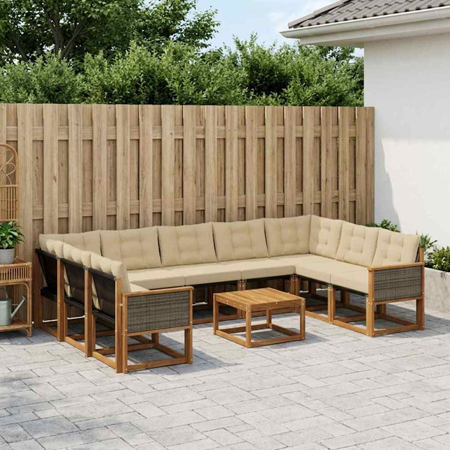 Udendørs sofagruppe med pude 10 pcs Naturlig og Beige