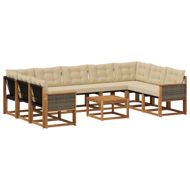 Udendørs sofagruppe med pude 10 pcs Naturlig og Beige