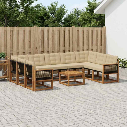 Udendørs sofagruppe med pude 10 pcs Naturlig og Beige