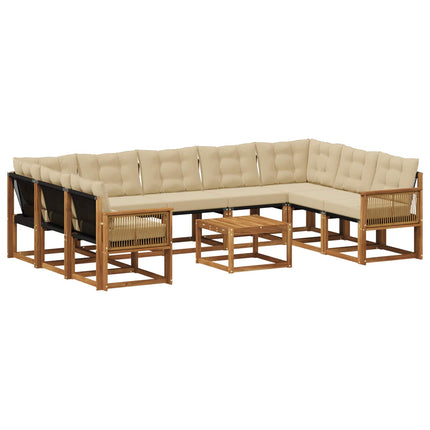 Udendørs sofagruppe med pude 10 pcs Naturlig og Beige