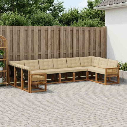 Udendørs sofagruppe med pude 10 pcs Naturlig og Beige