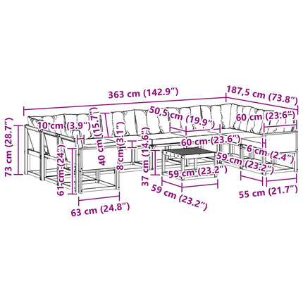 Udendørs sofagruppe med pude 11 pcs Naturlig og Lys grå